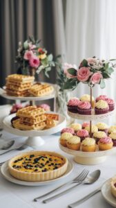 brunch table featuring a mix of waffles