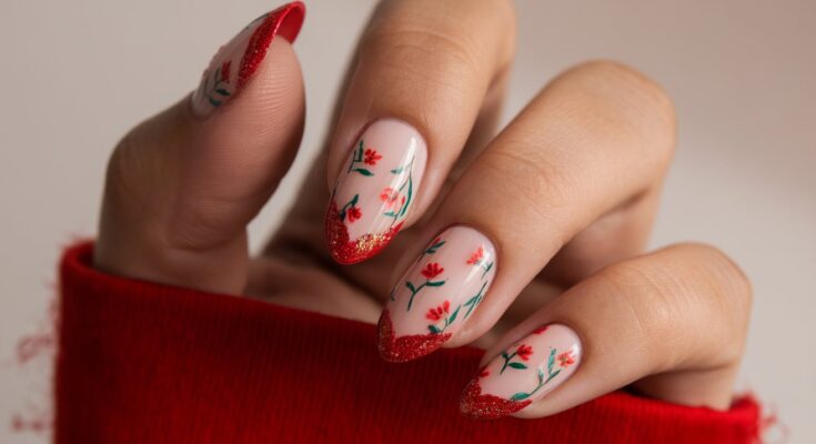 Tan hand with almond shaped nails