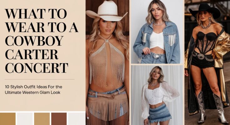 Collage of Cowboy western chic outfits
